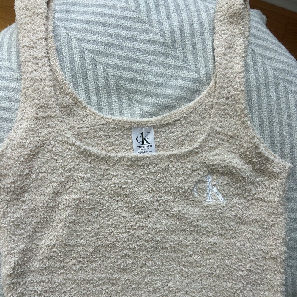 Calvin Klein Cream Fuzzy Pajama Set Top